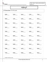 adding nine addition facts worksheet