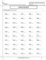 sums of eight and nine worksheet