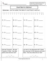 subtraction worksheet with numberline