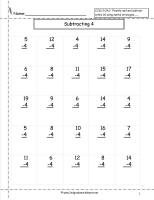 subtracting four worksheet