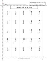subtracting one worksheet
